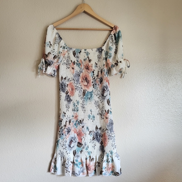 Floral Print Ruffled Dress with Square Neck and Puff Sleeves - Picture 5 of 6